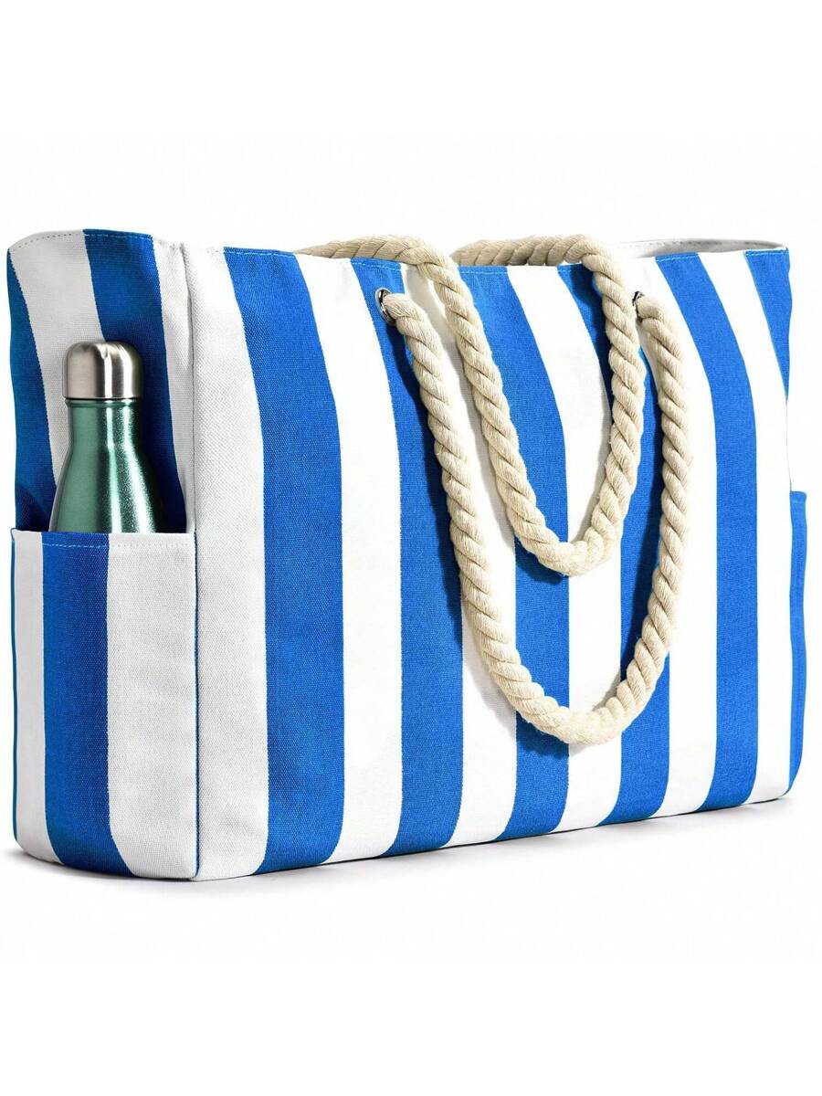 Dames Gestreepte Zomer Strandtas | Groot, Met Canvas