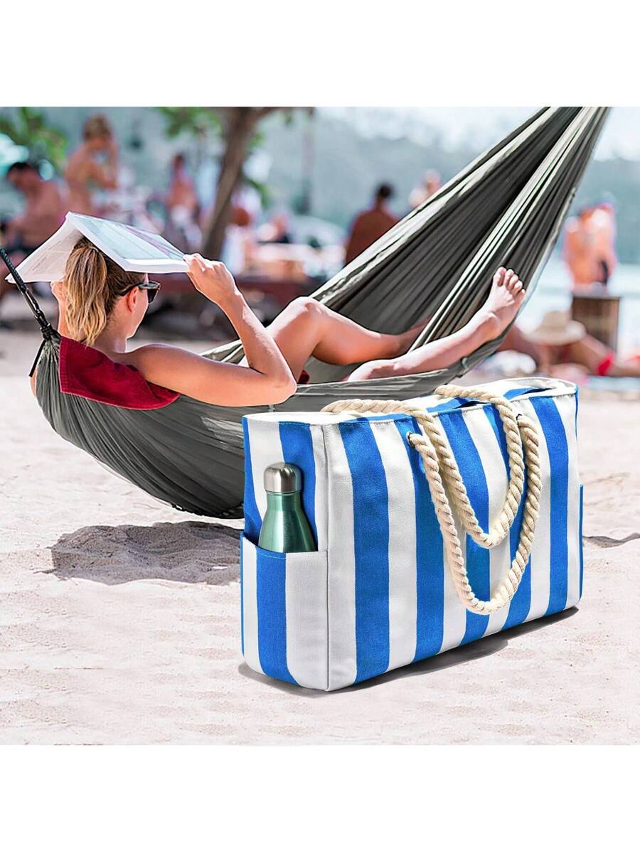 Dames Gestreepte Zomer Strandtas | Groot, Met Canvas
