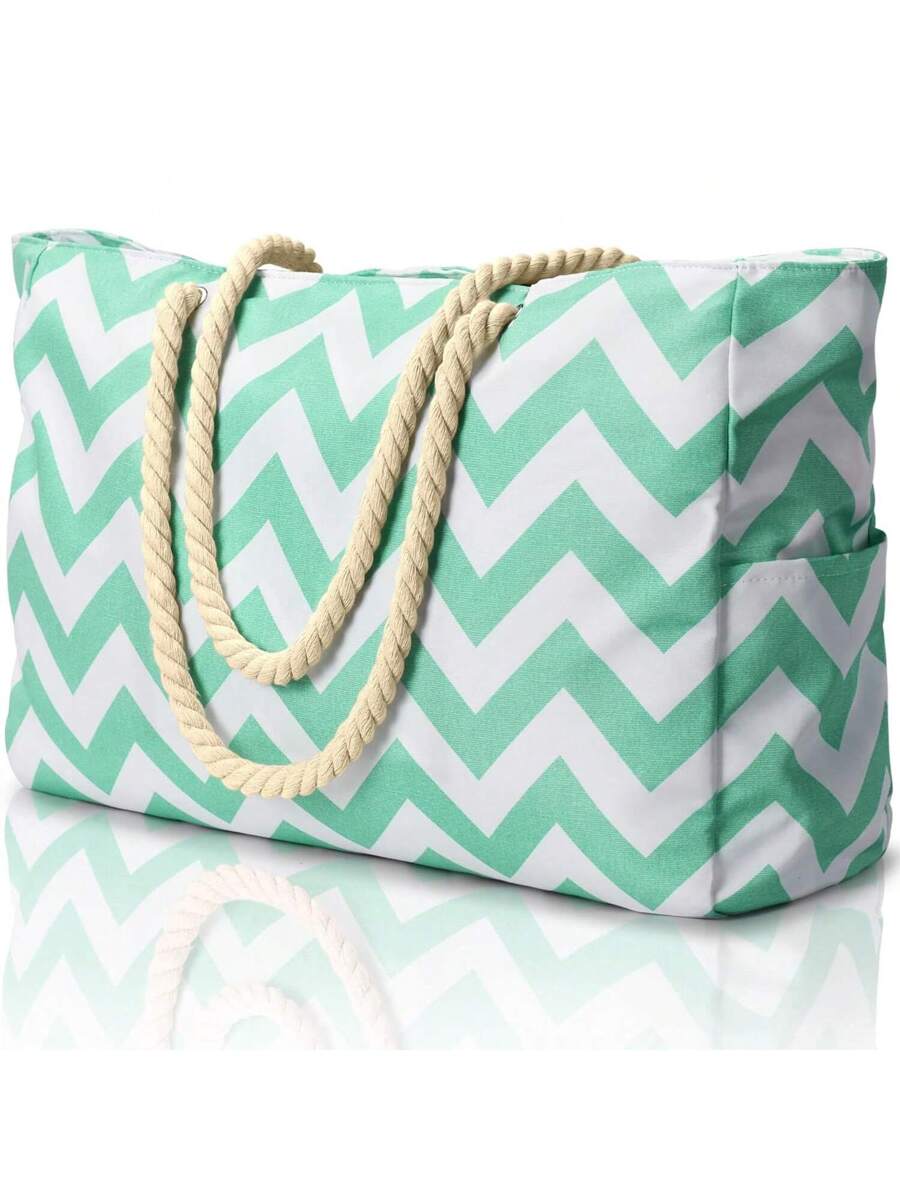 Dames Gestreepte Zomer Strandtas | Groot, Met Canvas