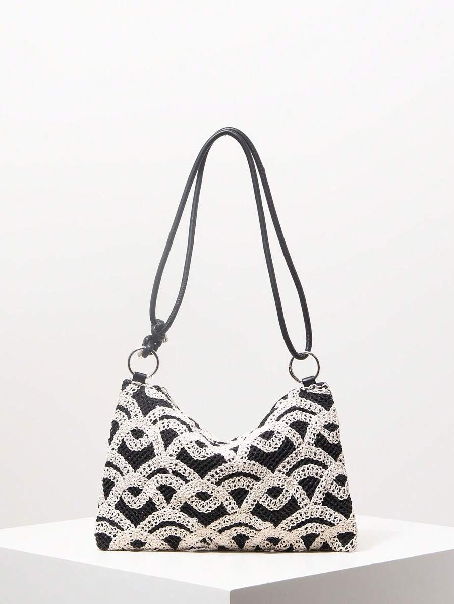 Borsa estiva bohemien da donna in paglia | Piccola, con design all'uncinetto