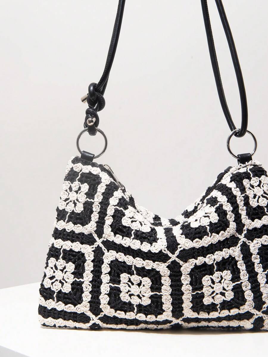 Borsa estiva bohemien da donna in paglia | Piccola, con design all'uncinetto