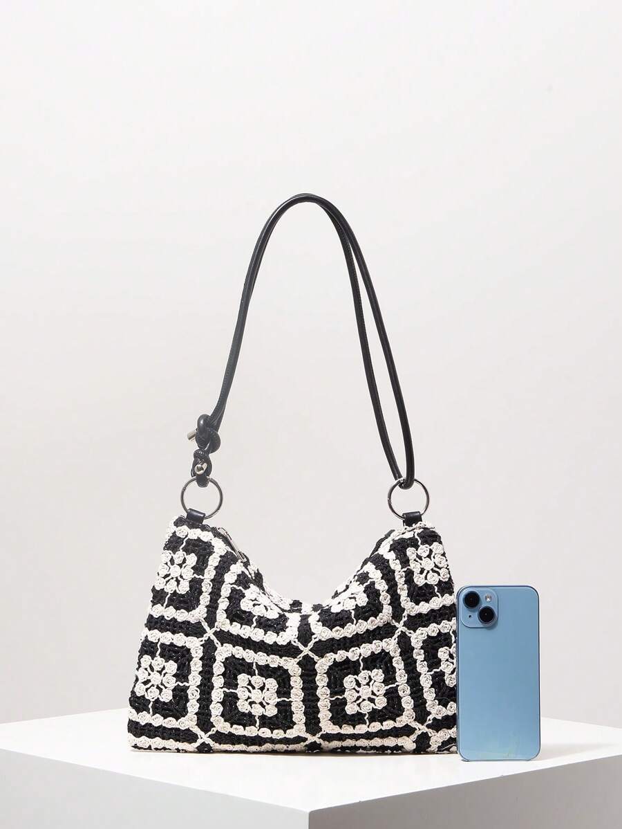 Borsa estiva bohemien da donna in paglia | Piccola, con design all'uncinetto