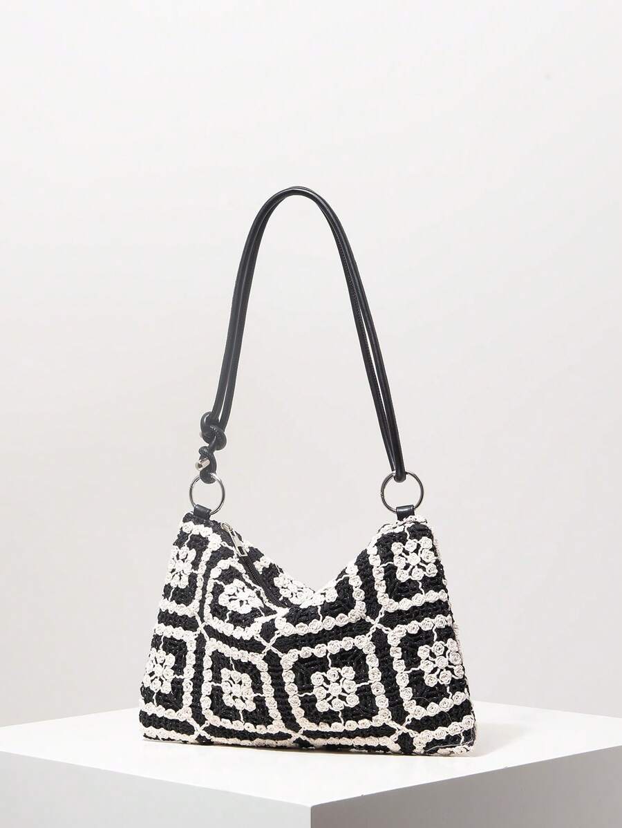 Dames Bohemian Zomer Rieten Tas | Klein, Met Gehaakt Design