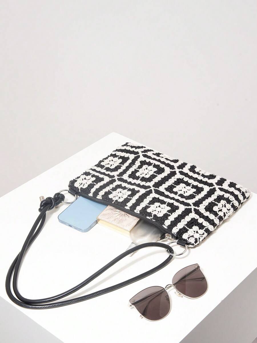 Borsa estiva bohemien da donna in paglia | Piccola, con design all'uncinetto