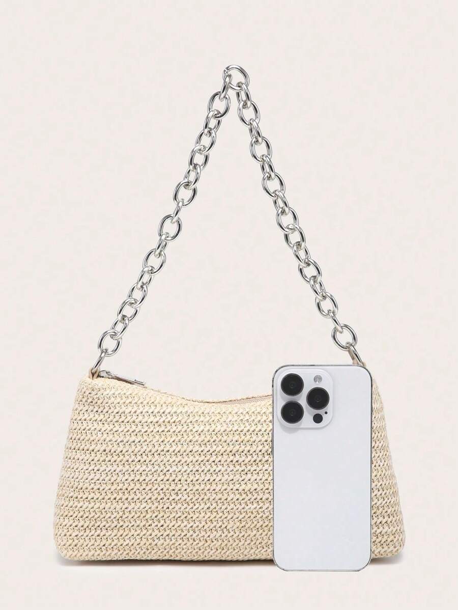 Borsa Estiva Glamour da Donna in Paglia | Piccola, con Catena Dorata