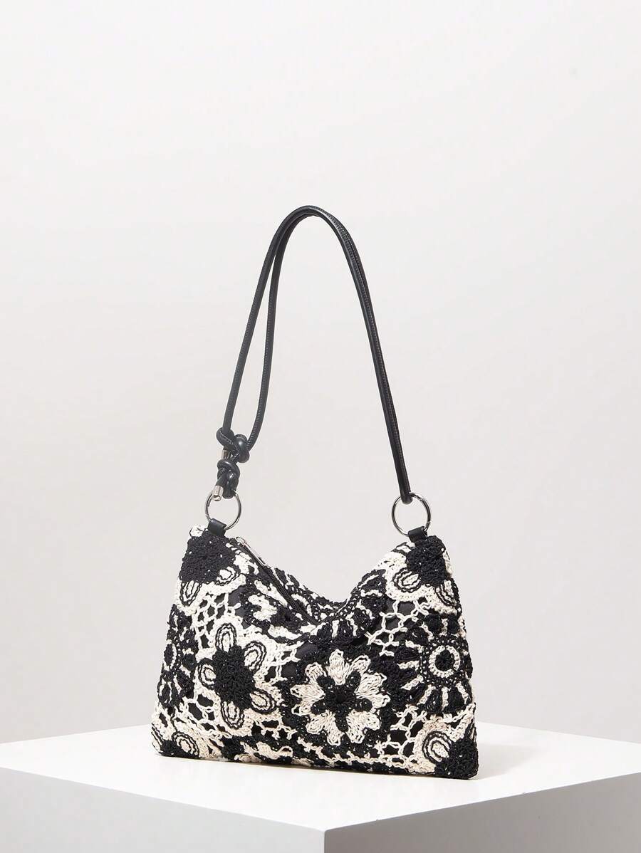 Dames Bohemian Zomer Rieten Tas | Klein, Met Gehaakt Design