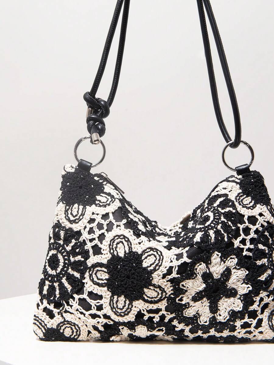 Dames Bohemian Zomer Rieten Tas | Klein, Met Gehaakt Design