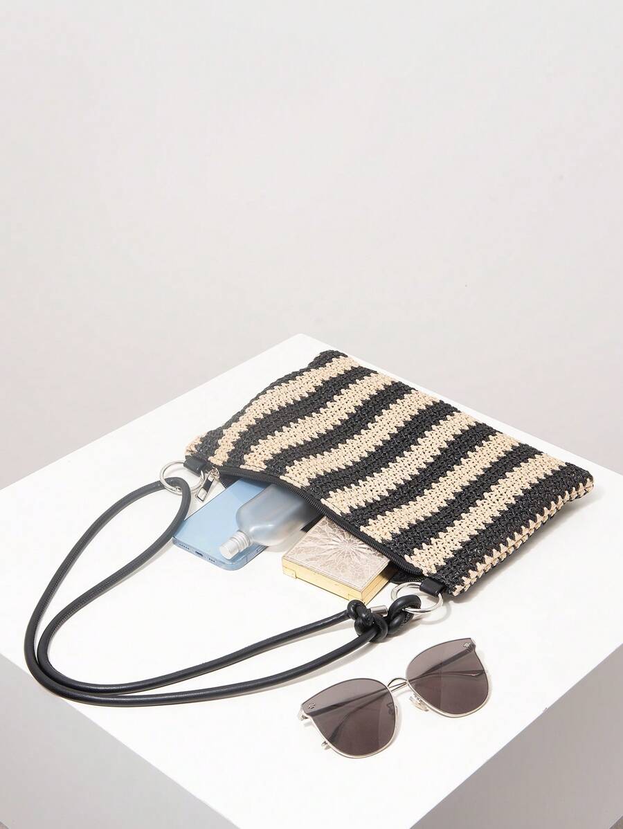 Borsa estiva bohemien da donna in paglia | Piccola, con design all'uncinetto