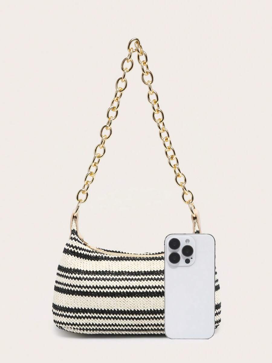 Borsa Estiva Glamour da Donna in Paglia | Piccola, con Catena Dorata