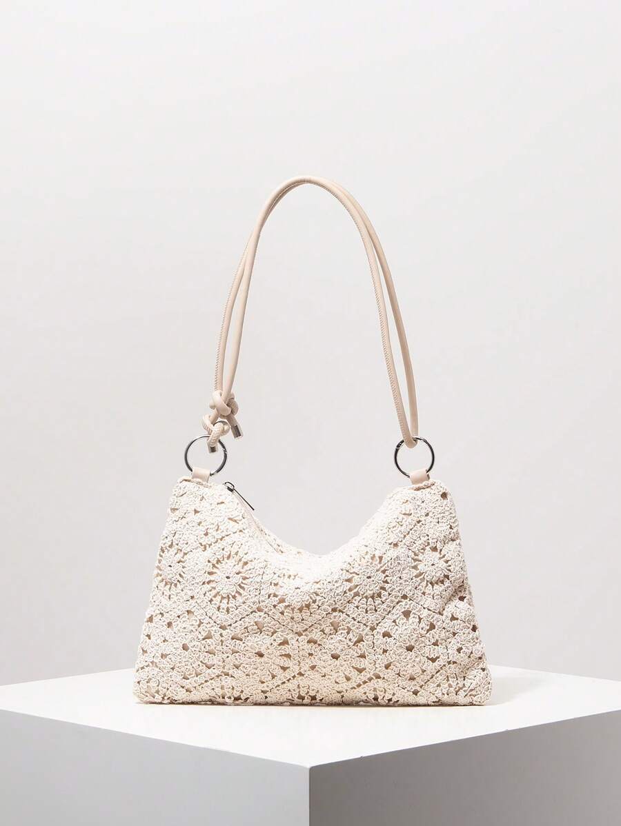 Dames Bohemian Zomer Rieten Tas | Klein, Met Gehaakt Design