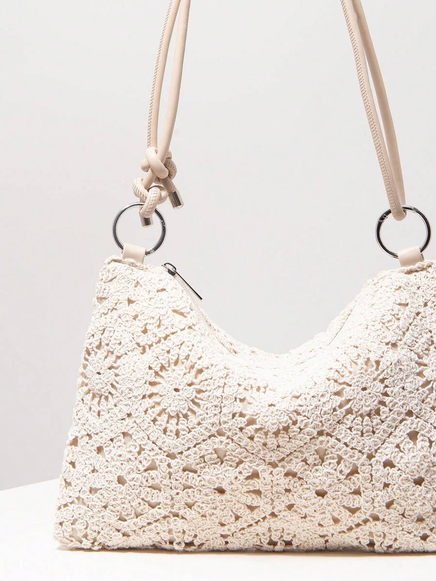 Dames Bohemian Zomer Rieten Tas | Klein, Met Gehaakt Design