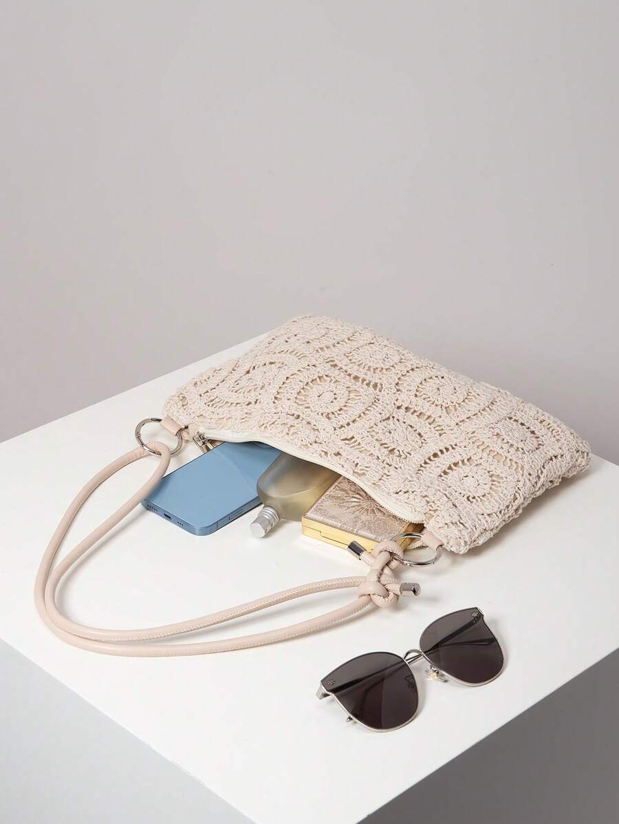 Dames Bohemian Zomer Rieten Tas | Klein, Met Gehaakt Design