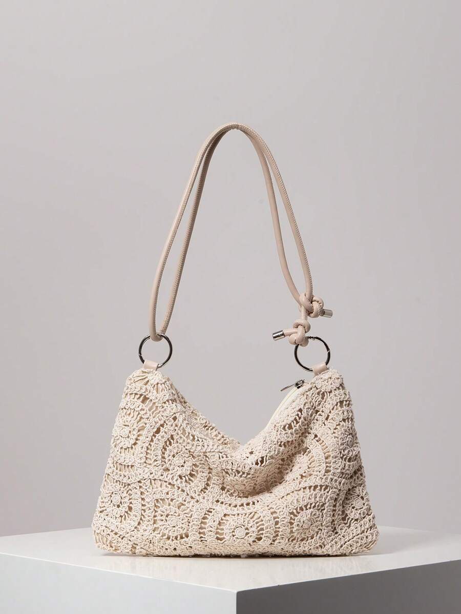 Dames Bohemian Zomer Rieten Tas | Klein, Met Gehaakt Design
