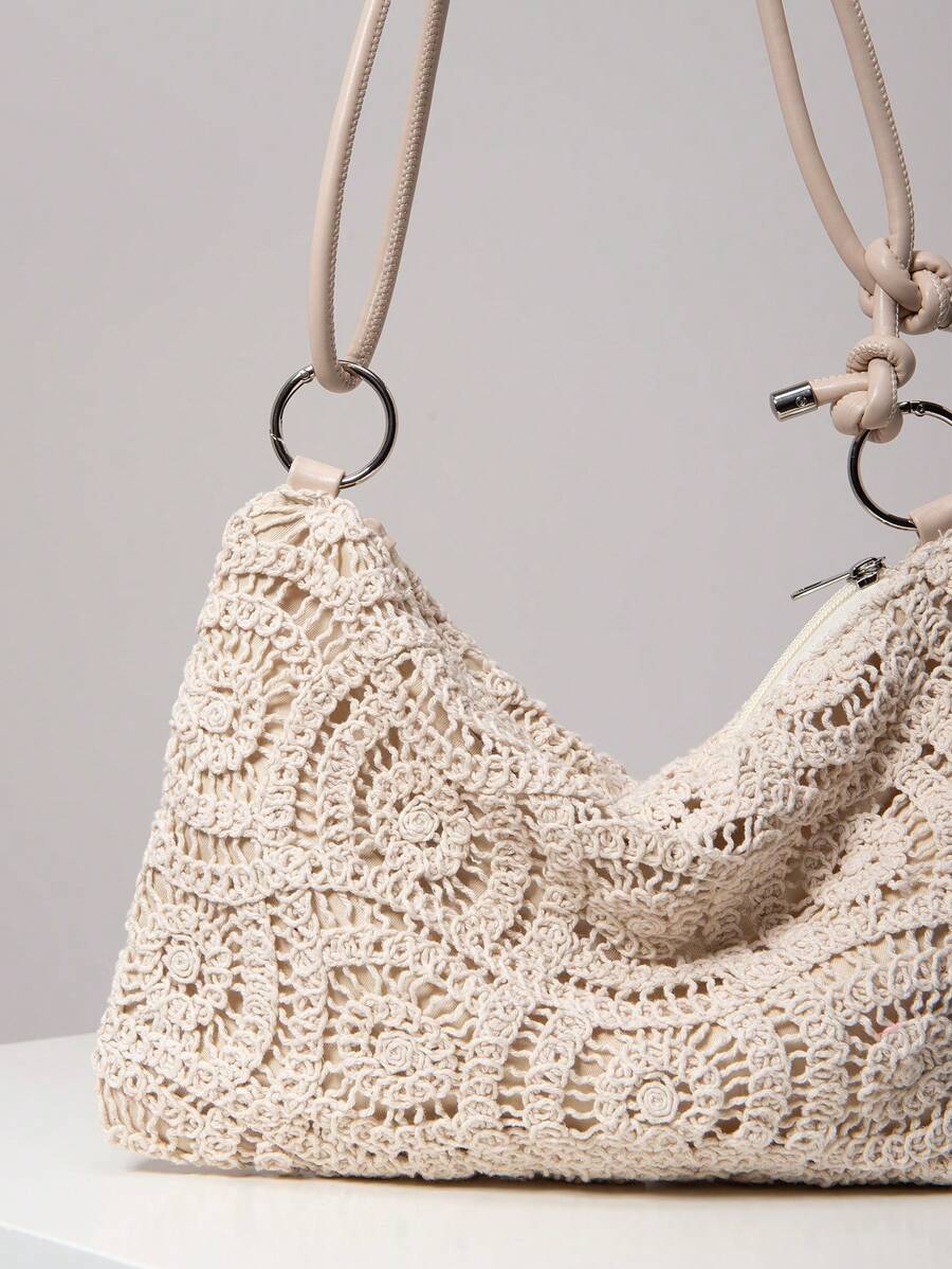 Dames Bohemian Zomer Rieten Tas | Klein, Met Gehaakt Design