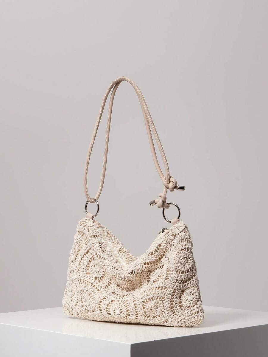 Dames Bohemian Zomer Rieten Tas | Klein, Met Gehaakt Design
