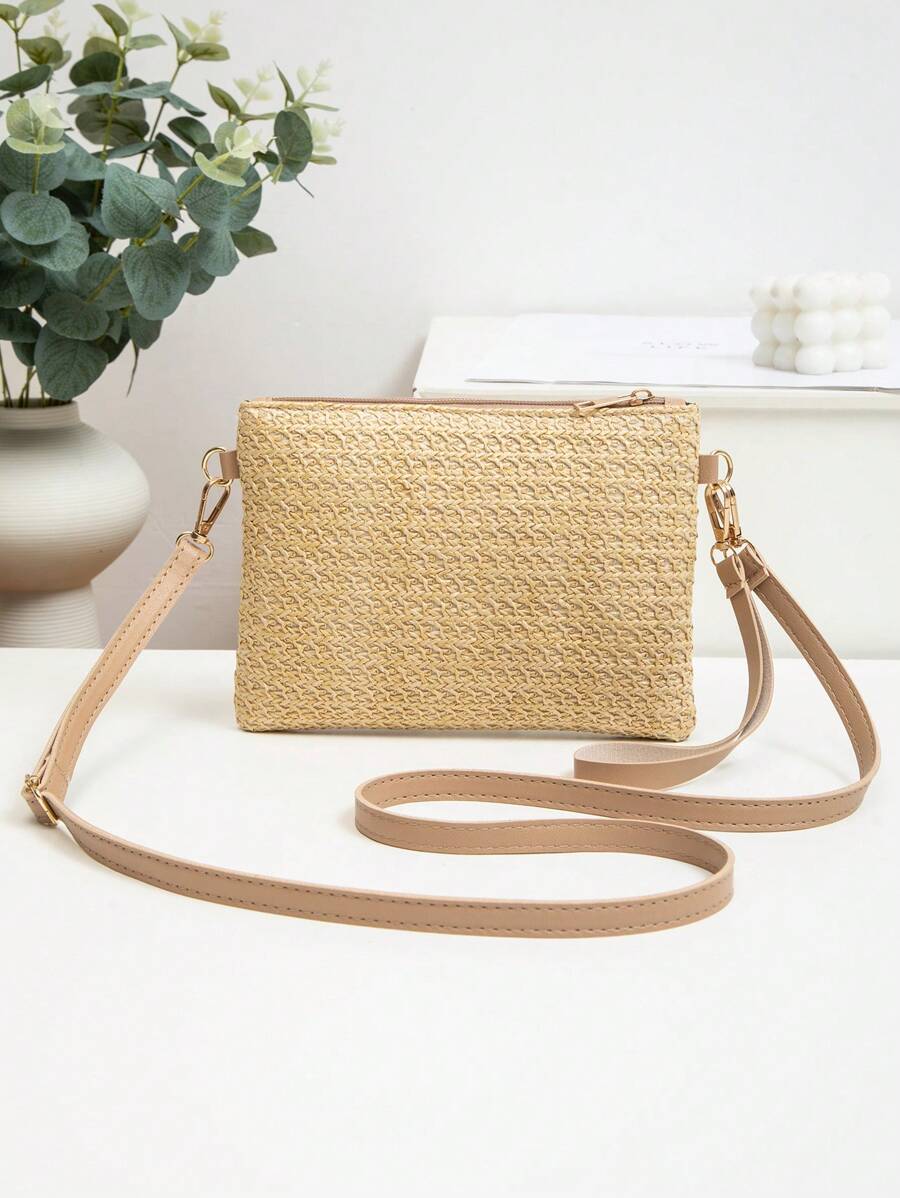 Borsa estiva piccola da donna in paglia | Moderna, con tracolla in pelle