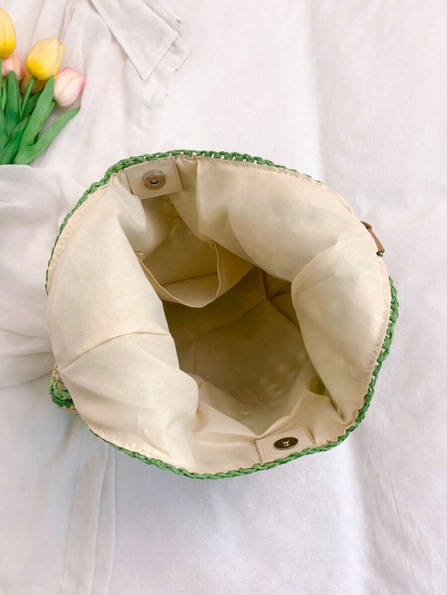 Borsa estiva bohemien da donna in paglia | Grande, design all'uncinetto