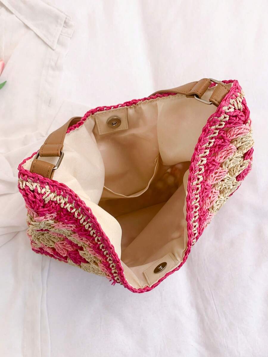 Borsa estiva bohemien da donna in paglia | Grande, design all'uncinetto