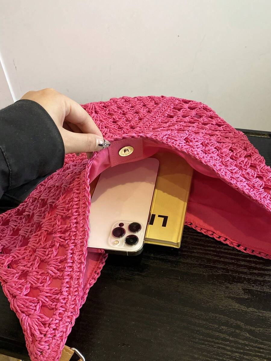 Borsa estiva bohemien da donna in paglia | Grande, design all'uncinetto