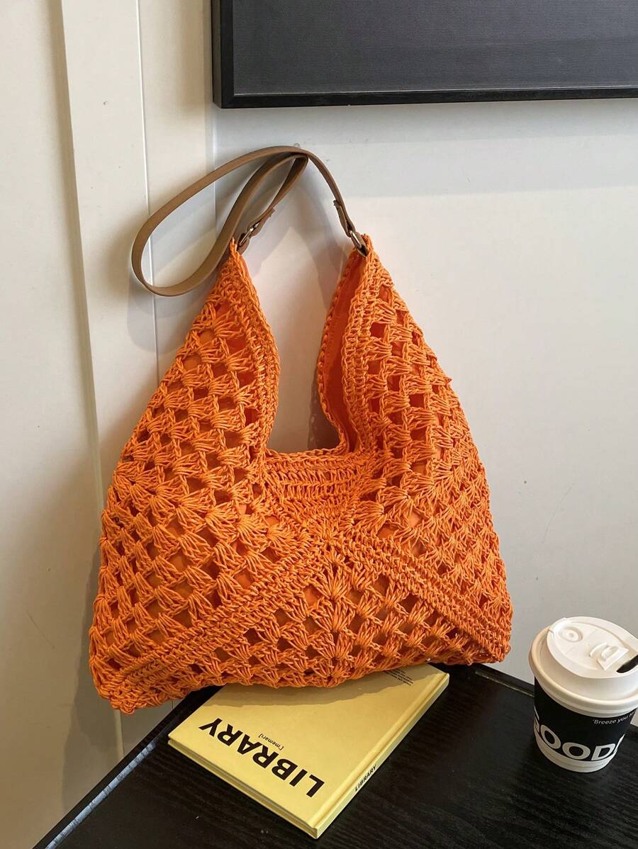 Borsa estiva bohemien da donna in paglia | Grande, design all'uncinetto