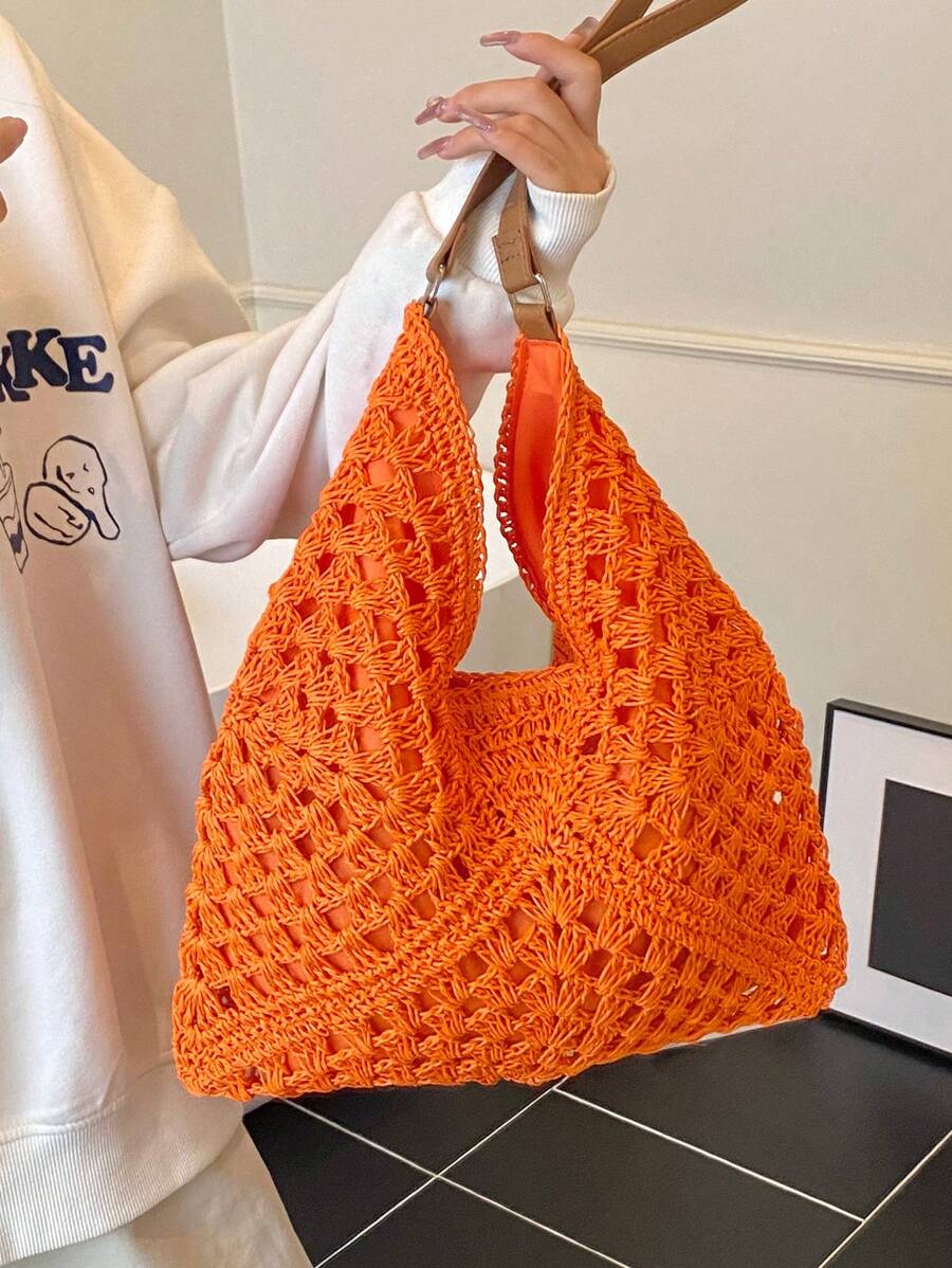 Borsa estiva bohemien da donna in paglia | Grande, design all'uncinetto