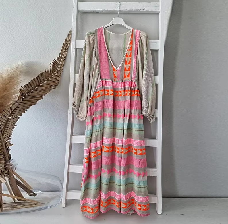 Dames Luchtige kleurrijke patroon zomerjurk | Midi