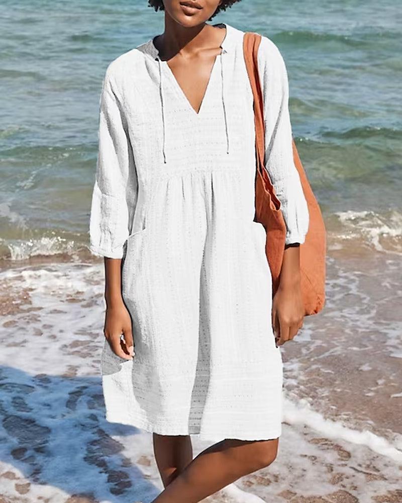 Dames Luchtige strand zomerjurk met zakken | Midi