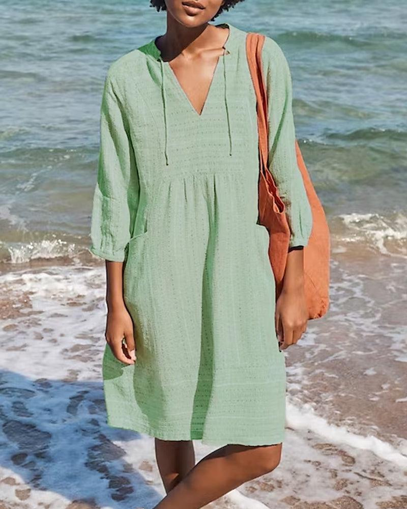 Dames Luchtige strand zomerjurk met zakken | Midi