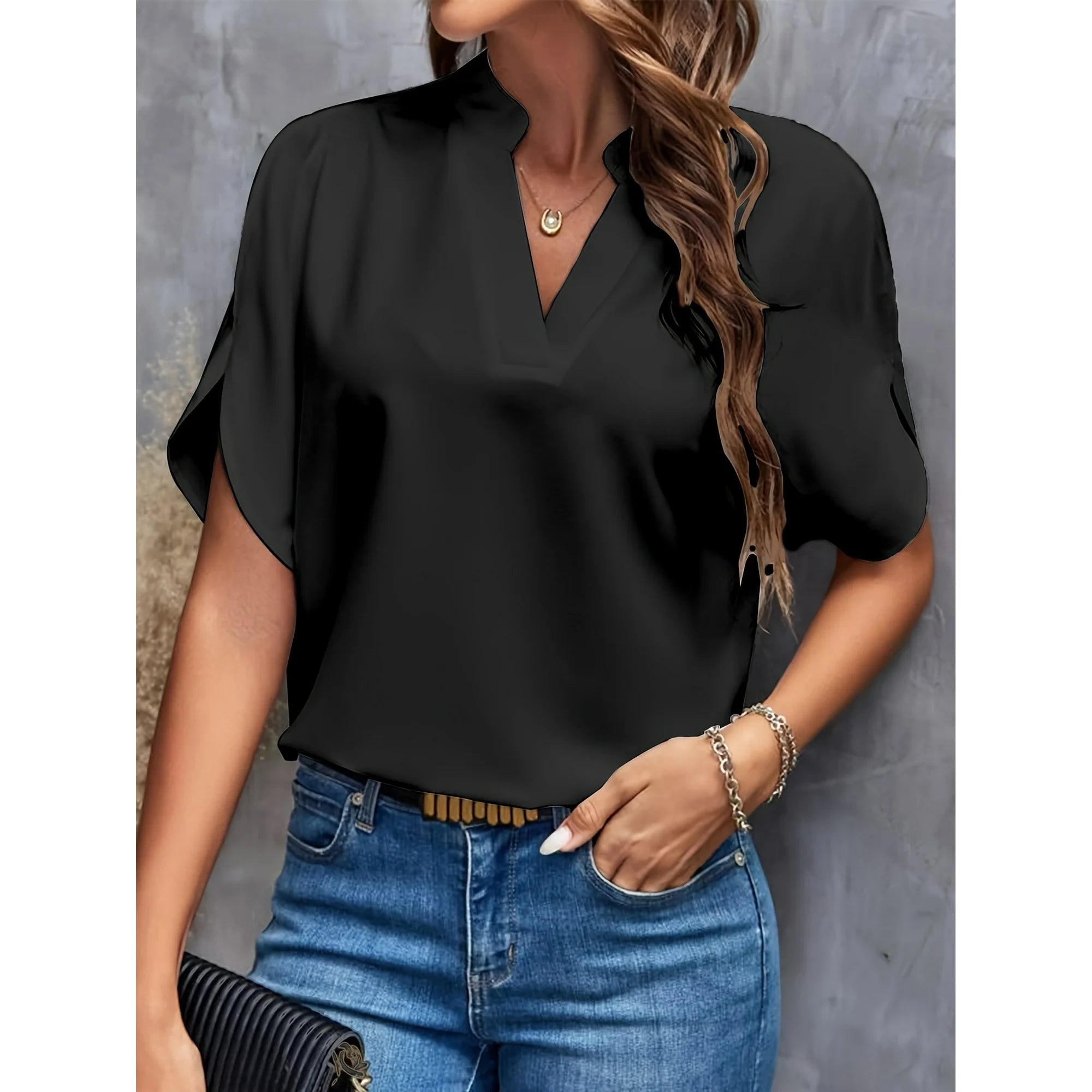 Camicetta Elegante Estiva da Donna | Collo Alto, Manica Corta