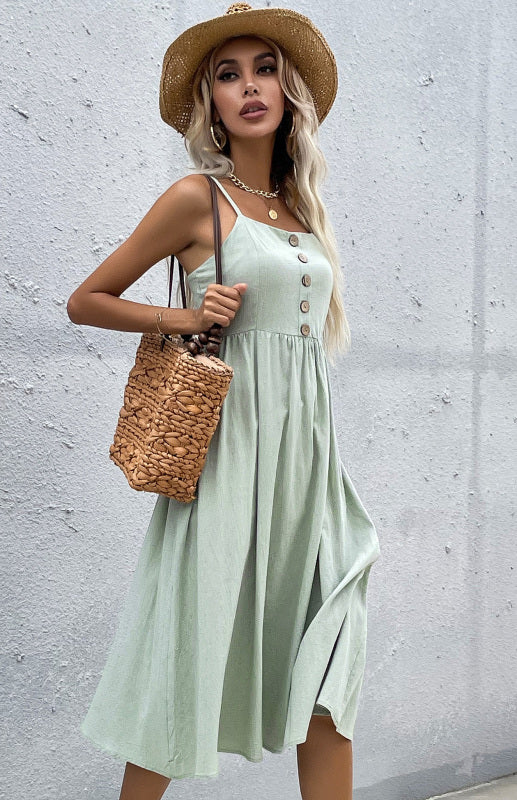 Abito midi elegante da donna | Estate & bottoni
