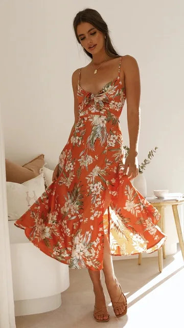 Dames Elegante Tropische Zomerjurk | Midi