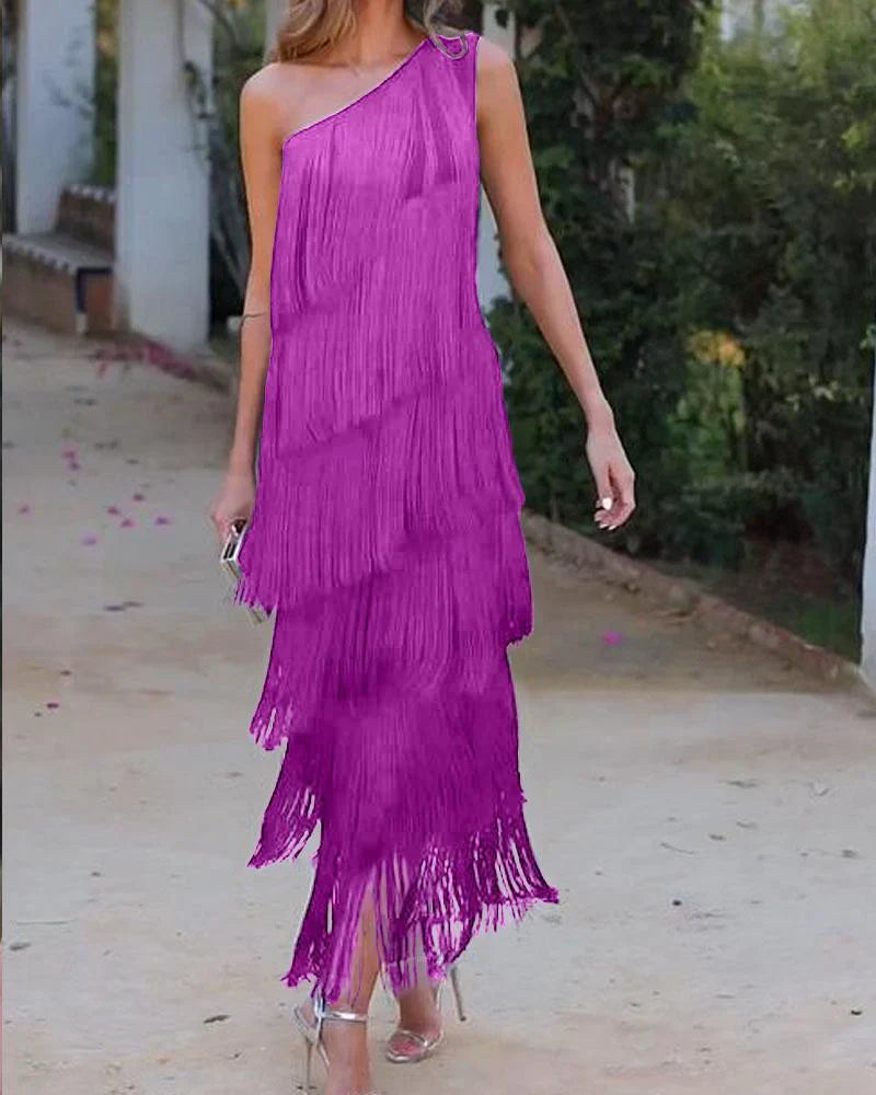 Dames Elegante avondjurk met franjes | Maxi