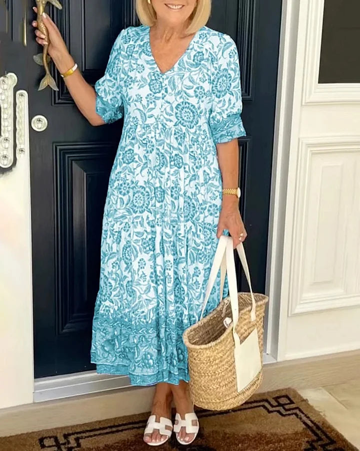 Dames Comfortabele Bloemenprint Zomerjurk | Midi