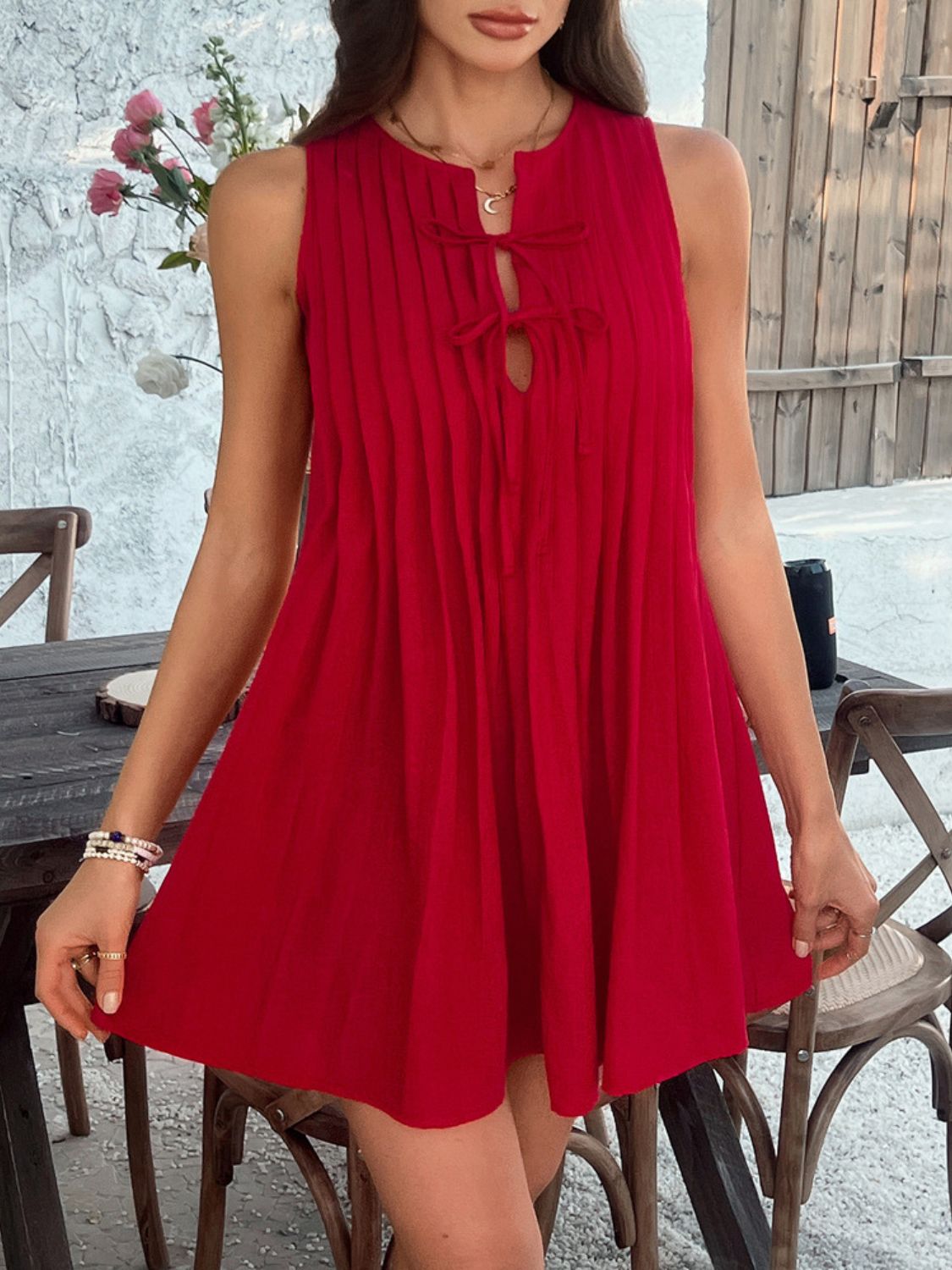 Dames Linnen zomerjurk met strikdetail | Mini