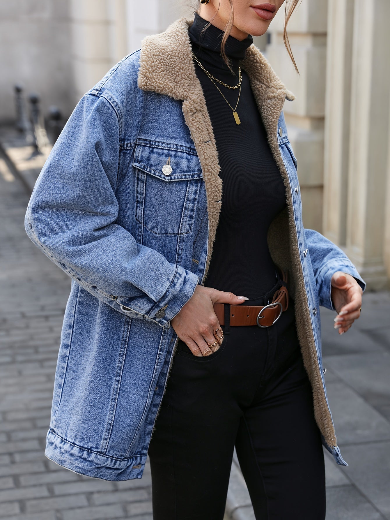 Giacca in denim da donna | Fodera in teddy caldo