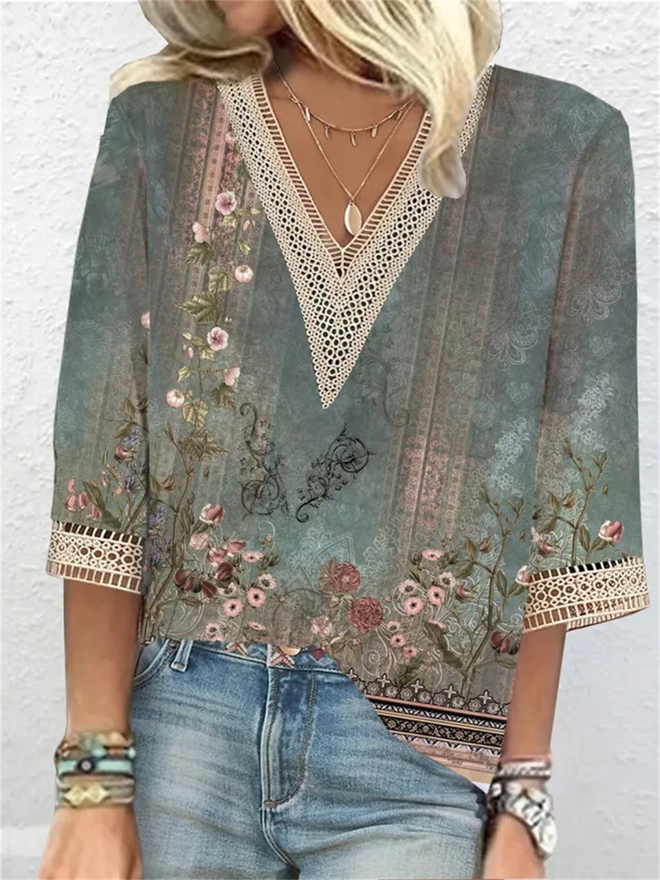 Blusa Glitter Estiva da Donna | Scollo a V, Dettaglio in Pizzo