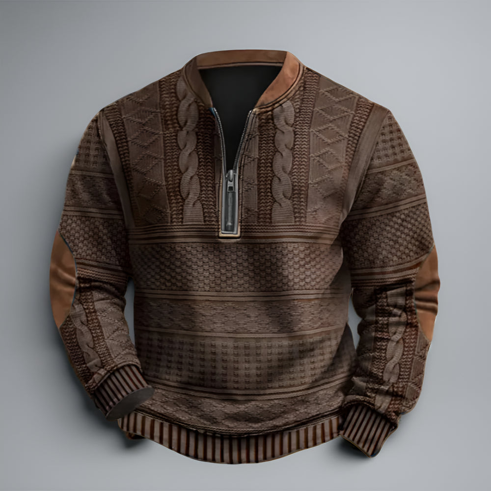 Heren Trui Etnisch Patroon Ritssluiting Pullover – Katoen Winter