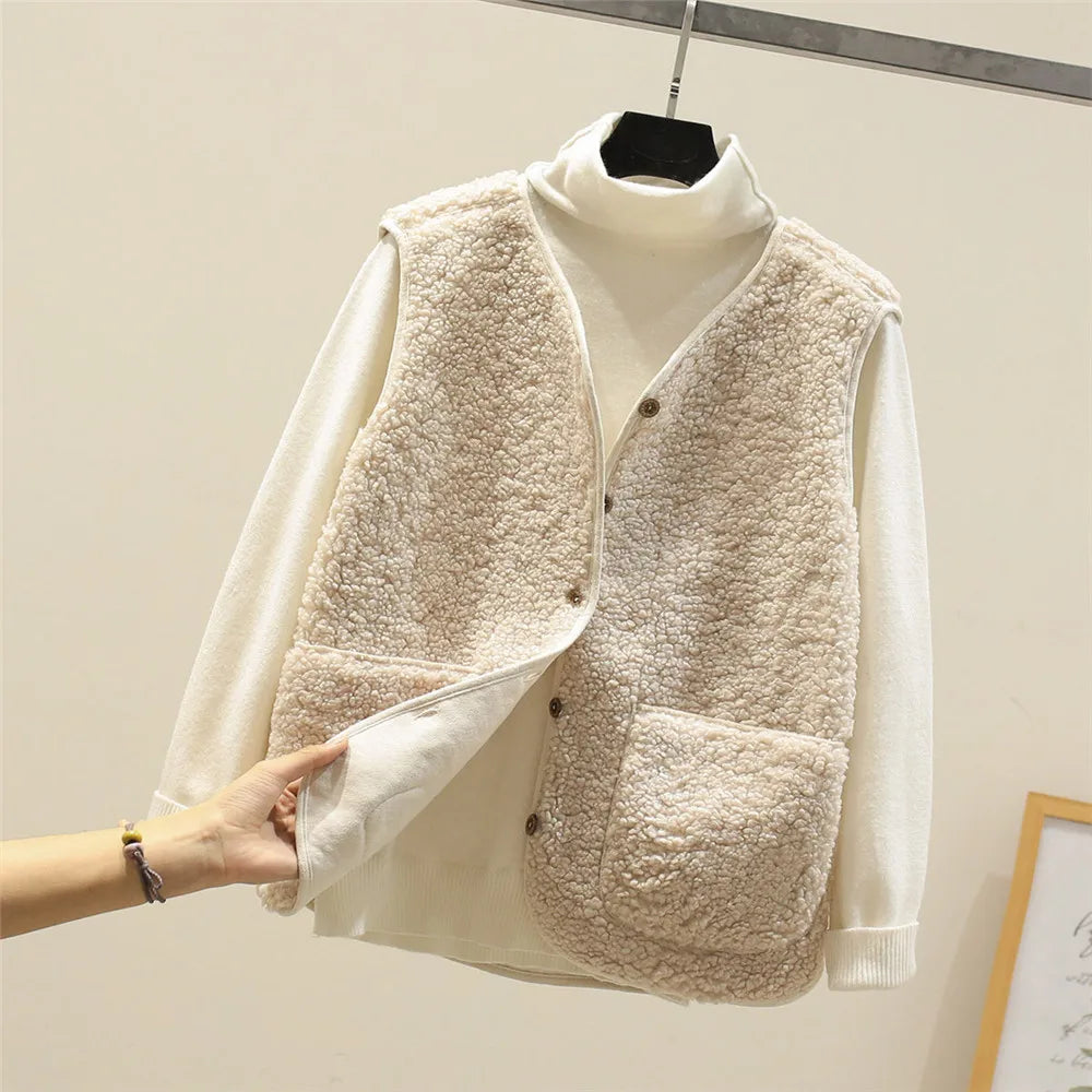 Gilet lavorato a maglia in pile caldo da donna | lungo senza maniche