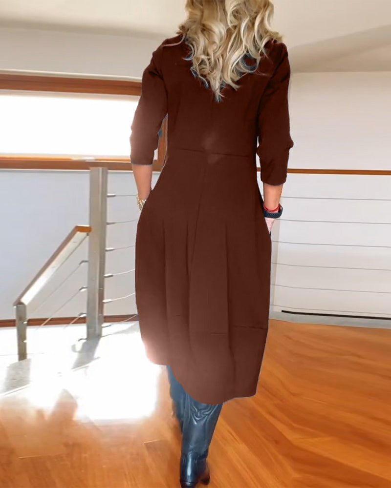 Abito elegante da donna a maniche lunghe con tasche | Midi