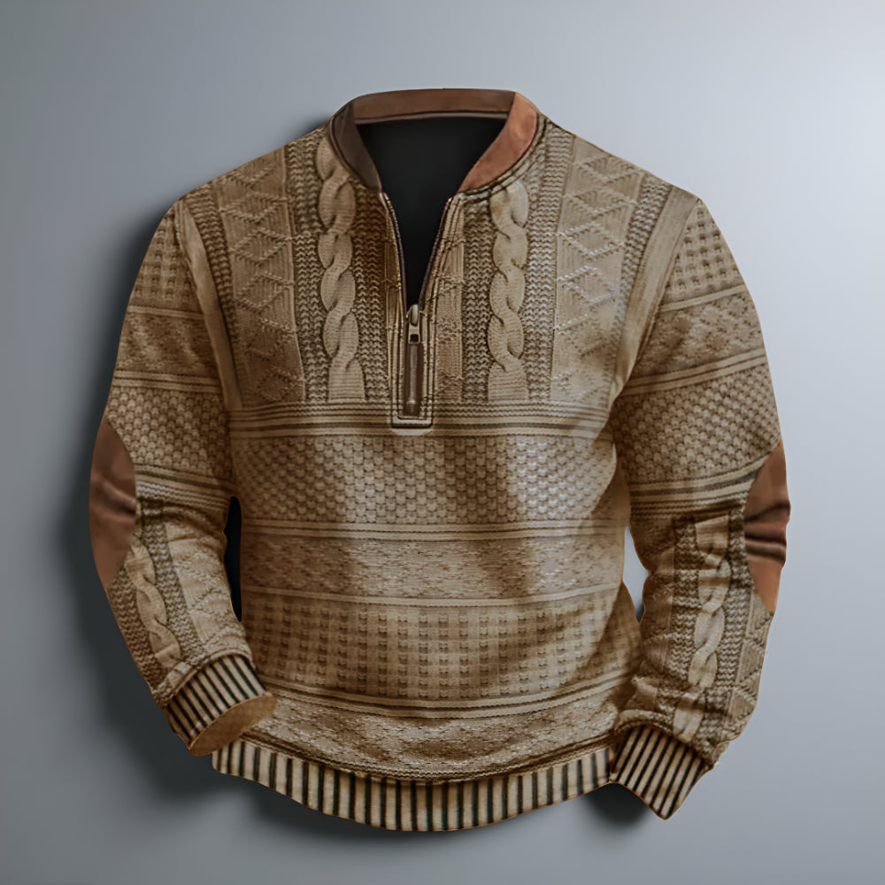 Heren Trui Etnisch Patroon Ritssluiting Pullover – Katoen Winter
