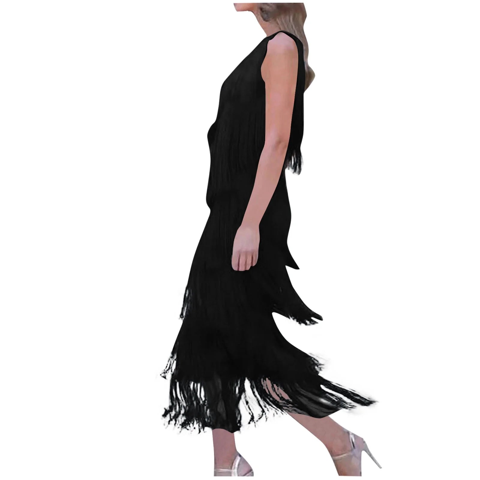 Dames Elegante avondjurk met franjes | Maxi