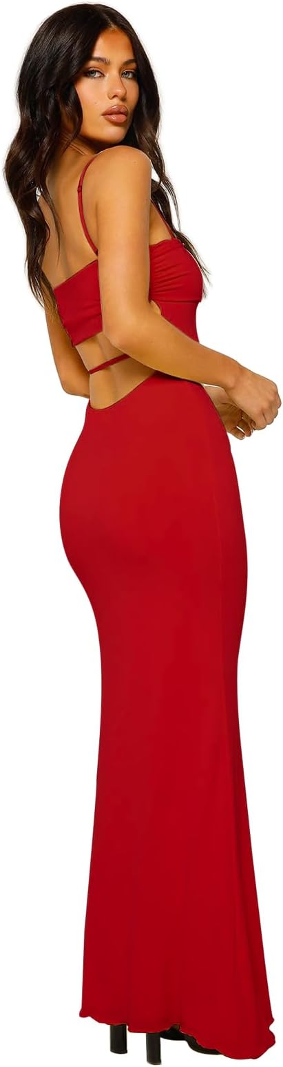 Abito da sera elegante da donna con spalline sottili | Maxi