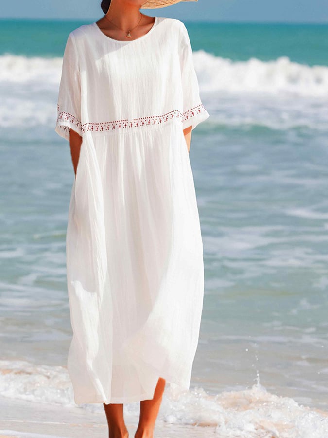 Dames Luchtige strandjurk met borduursel | Maxi