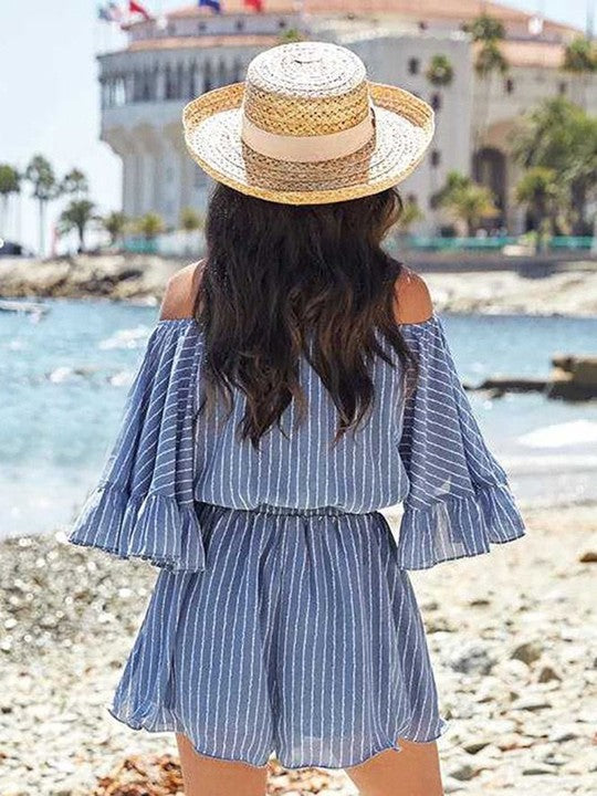 Dames Off-shoulder gestreepte zomerjurk | Mini