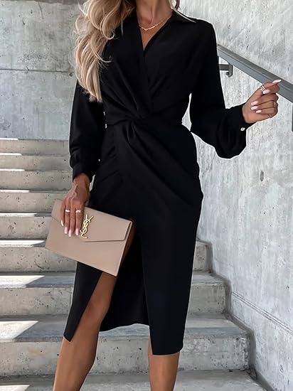 Dames Elegante wikkeljurk met lange mouwen | Midi