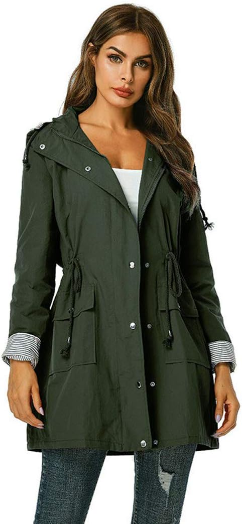 Giacca primaverile da donna impermeabile | Lunga, con coulisse