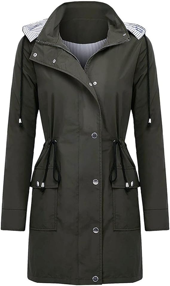 Giacca primaverile da donna impermeabile | Lunga, con coulisse