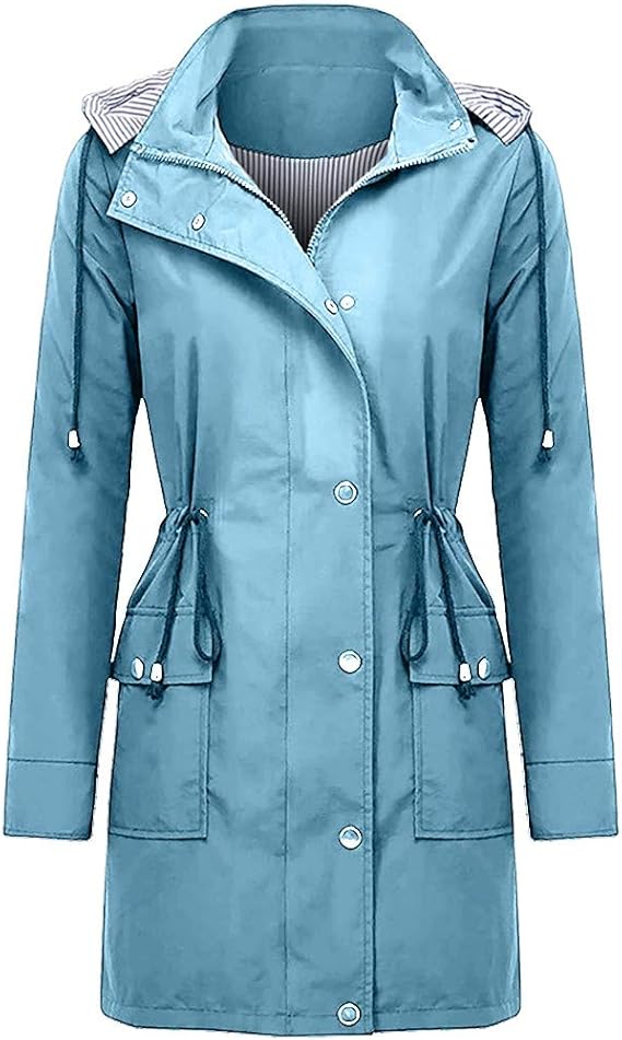 Giacca primaverile da donna impermeabile | Lunga, con coulisse