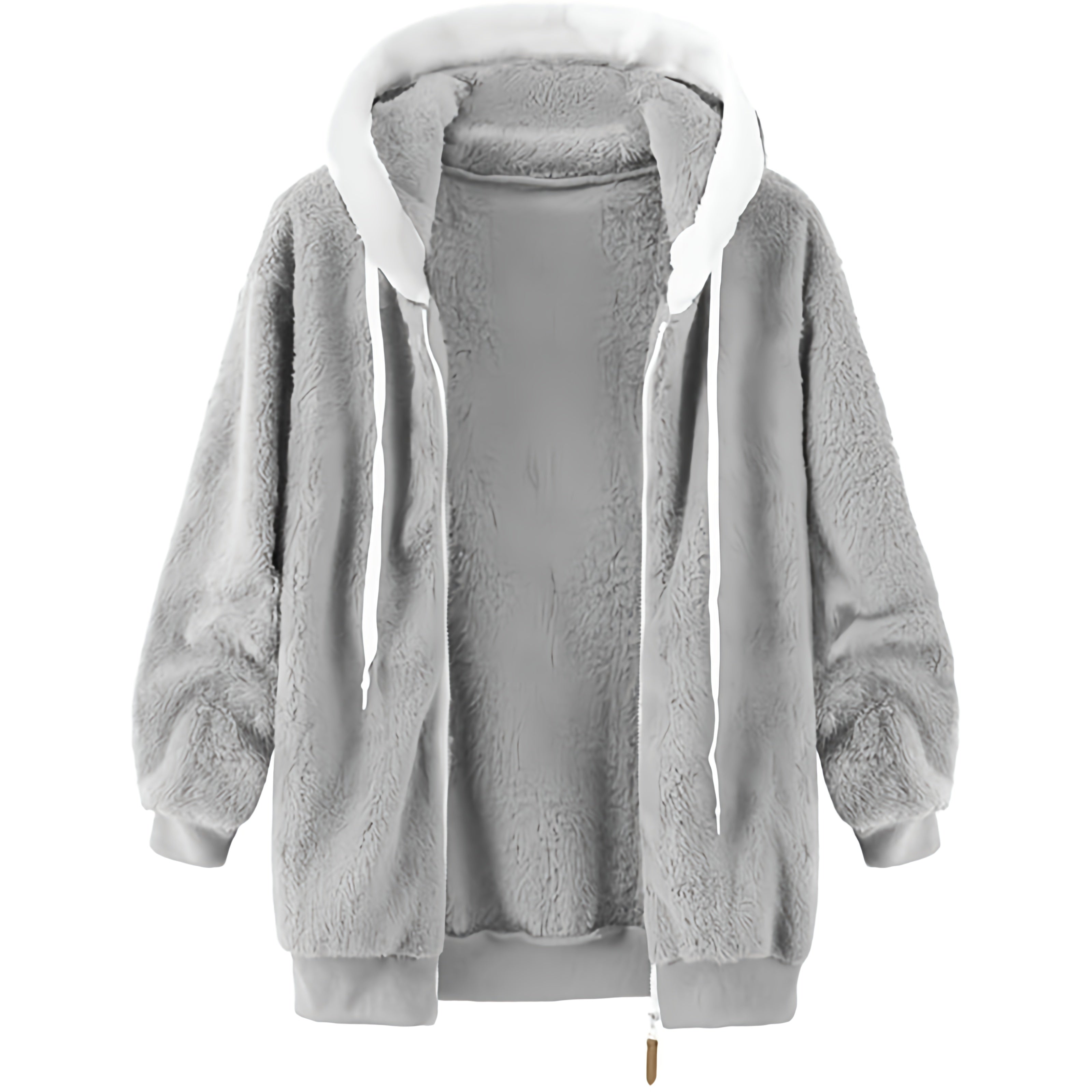 Gilet con cappuccio in pile Teddy da donna | Oversize, chiusura con cerniera