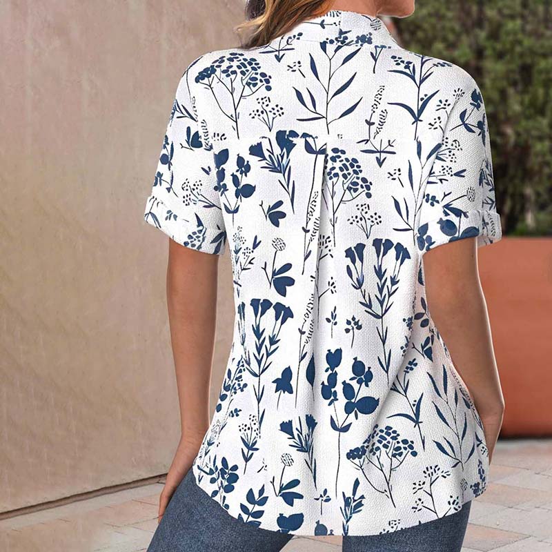 Dames Zomerse Botanische Blouse | Knoopsluiting, Kortemouw